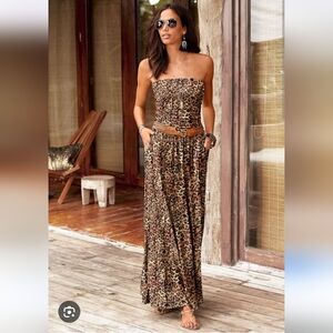 Strapless Leopard Print Maxi Dress